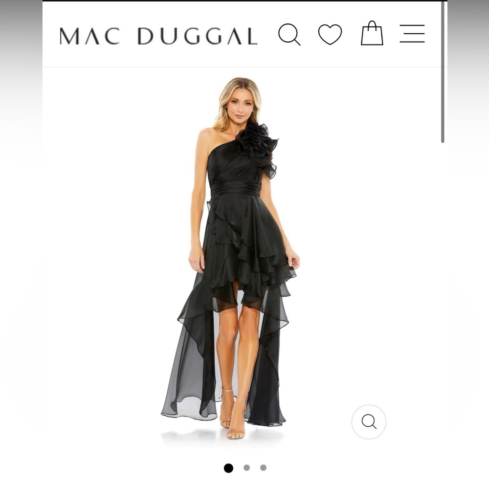 One shoulder black ruffle high-low Mac Duggal dress size 8